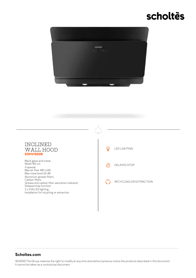 Page 1 de la notice Fiche technique Scholtès SOHV1920B