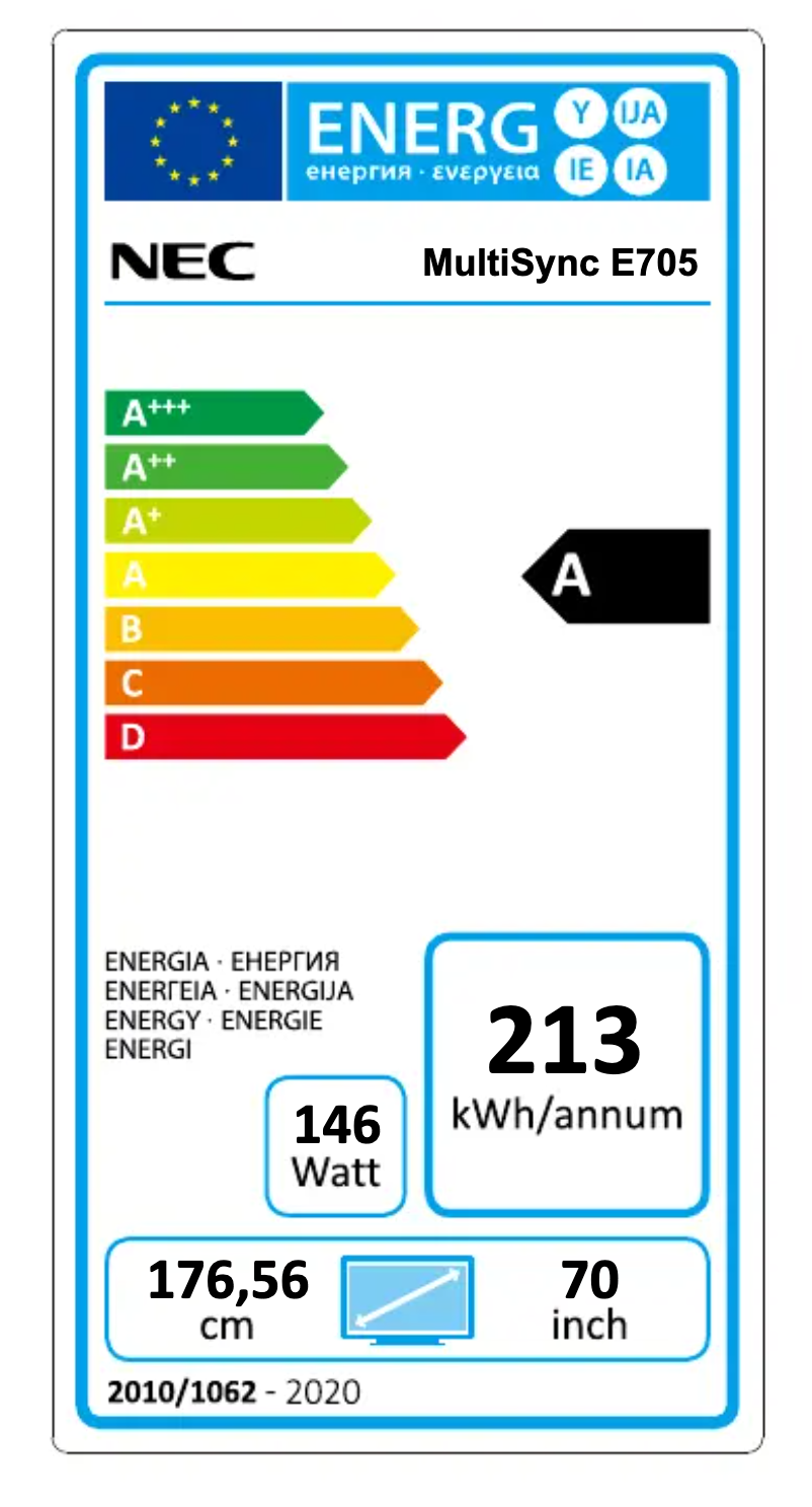 Page 1 of the manual Energy Label NEC MultiSync E705