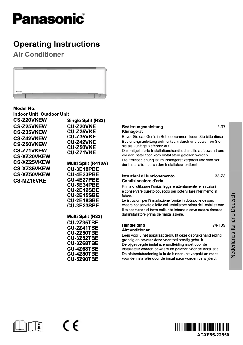 Page 1 de la notice Manuel utilisateur Panasonic CS-Z20VKEW