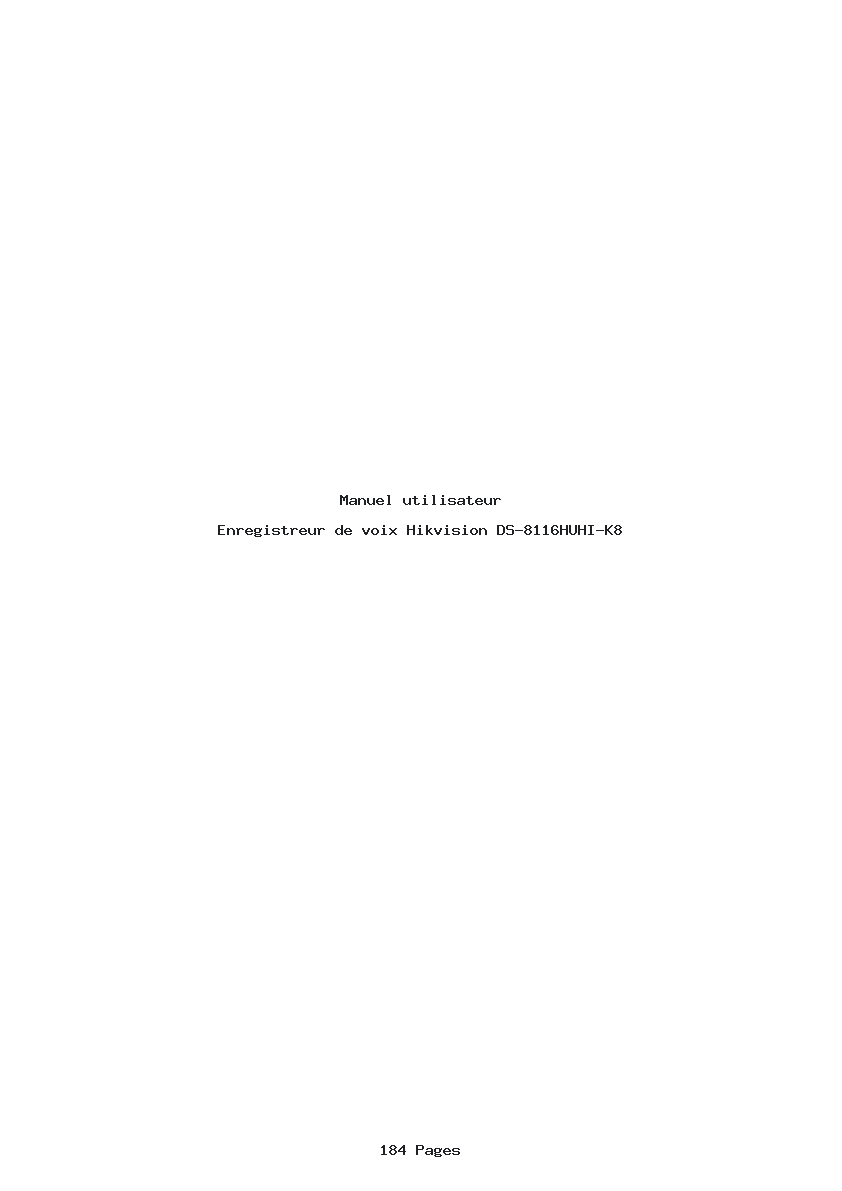 Page 1 de la notice Manuel utilisateur Hikvision DS-8116HUHI-K8