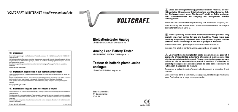 Page 1 de la notice Manuel utilisateur Voltcraft BT-1