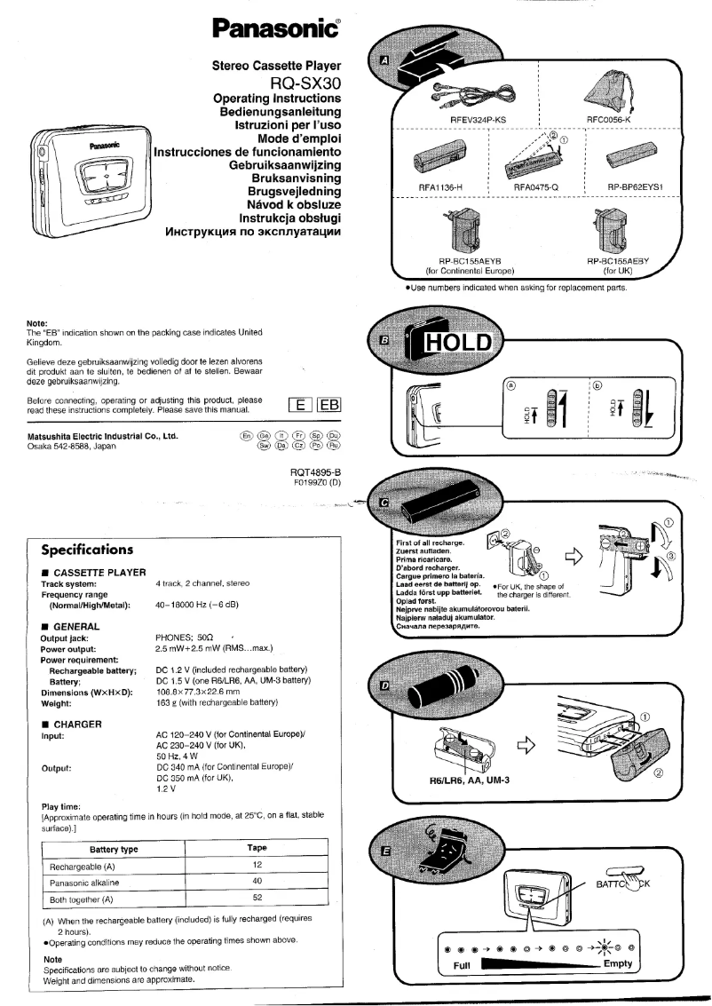 Page 1 de la notice Manuel utilisateur Panasonic RQ-SX30