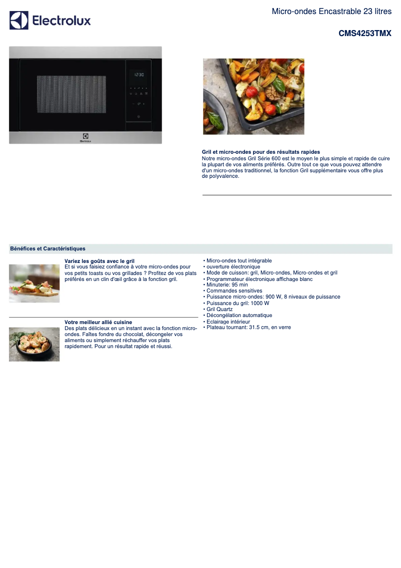 Página 1 del manual Ficha técnica Electrolux CMS4253TMX