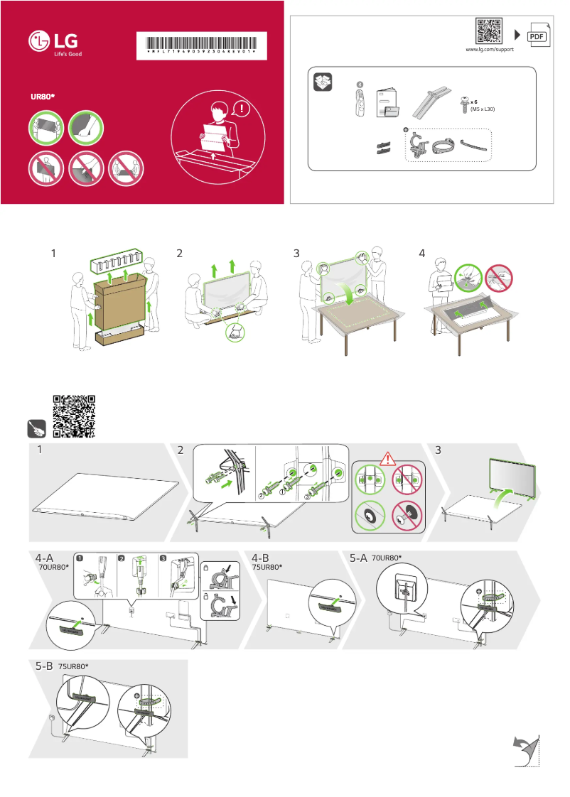 Page 1 de la notice Guide d'installation LG 70UR80006LJ
