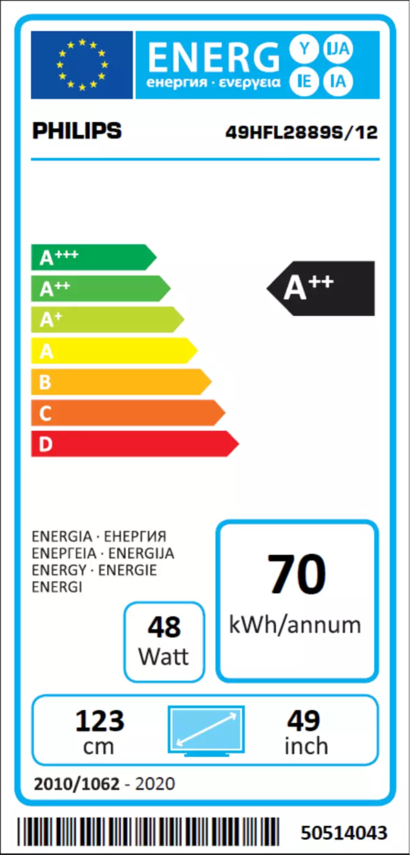 Page 1 of the manual Energy Label Philips 49HFL2889S