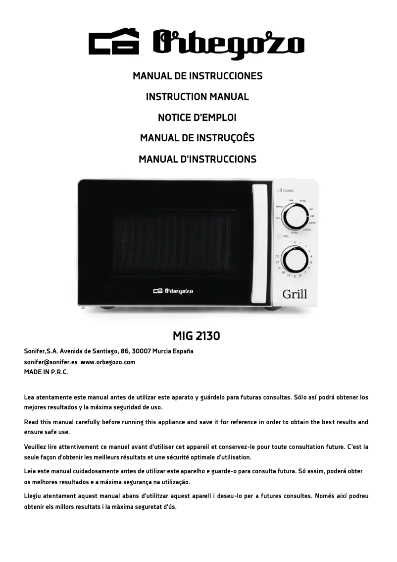 Page 1 de la notice Manuel utilisateur Orbegozo MIG 2130