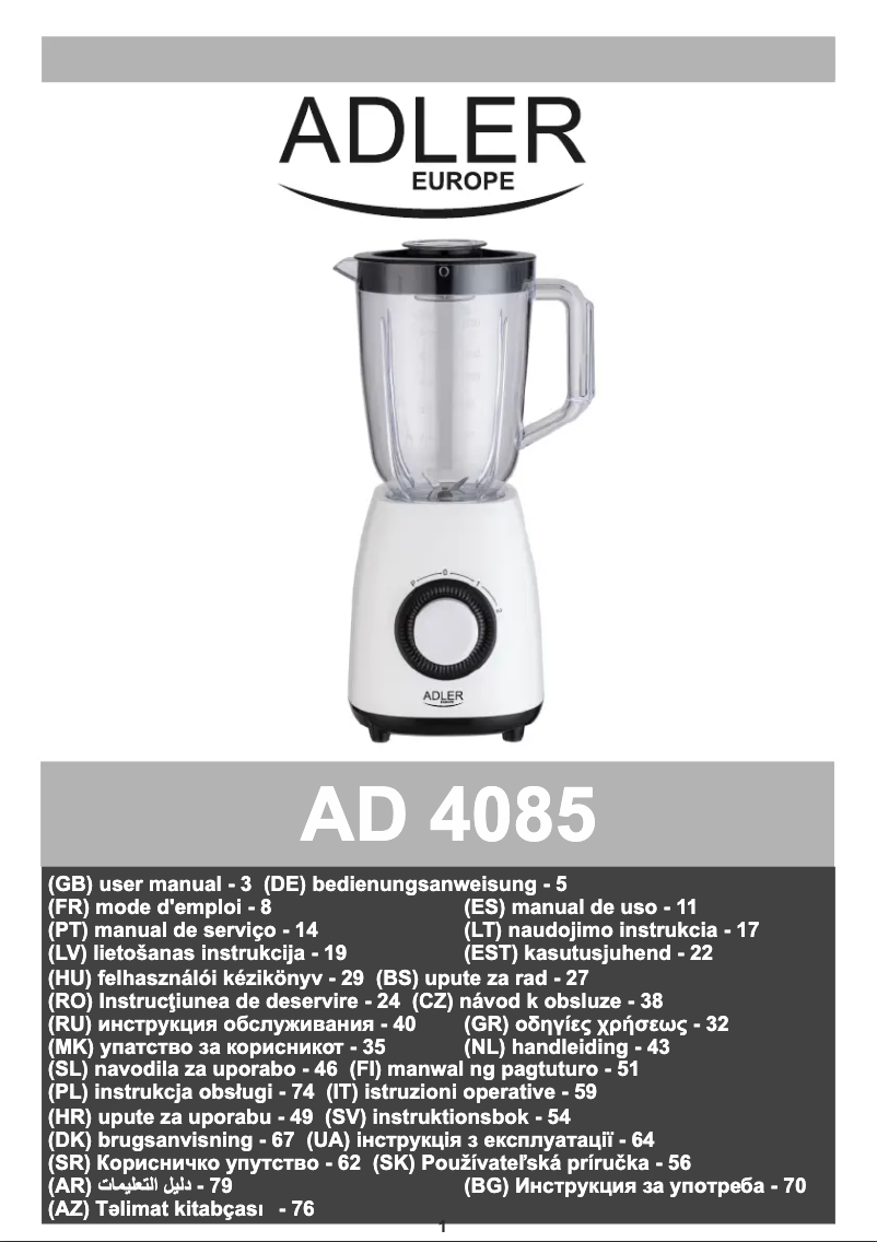 Page 1 de la notice Manuel utilisateur Adler AD 4085