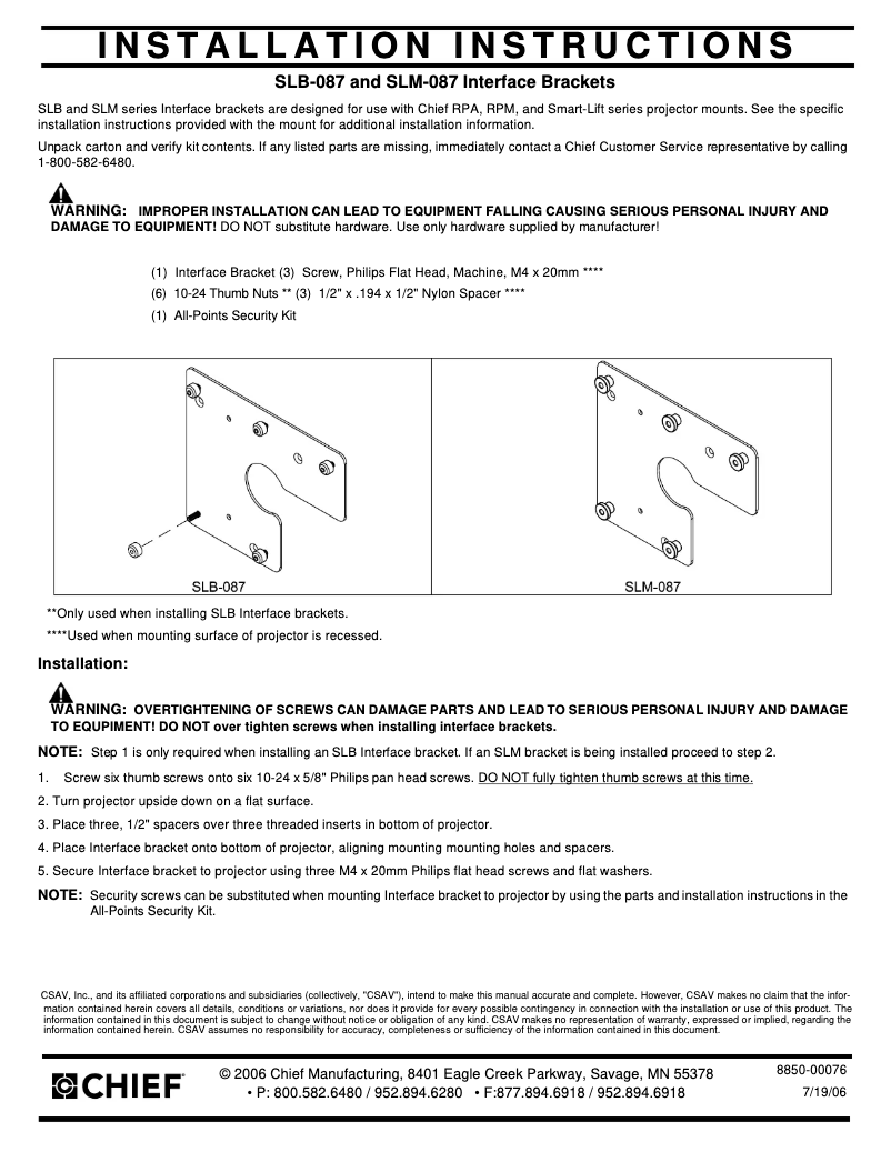 Page 1 de la notice Manuel utilisateur Chief SLB087