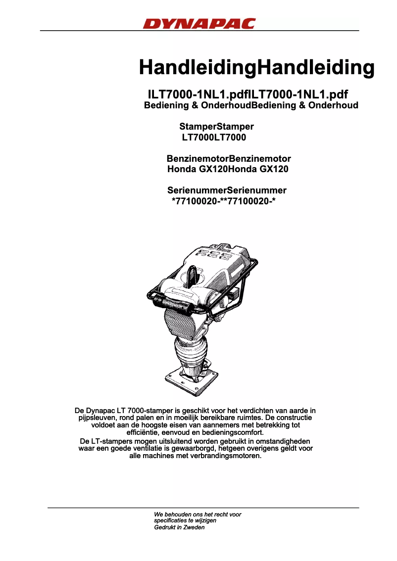 Página 1 del manual Manual de usuario Dynapac ILT7000-1NL1