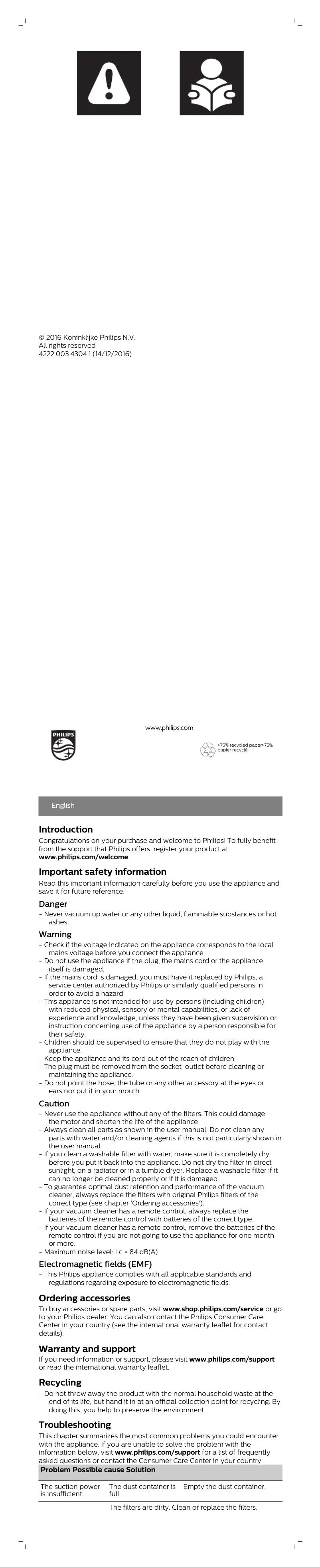 Página 1 del manual Manual de instrucciones Philips PowerCyclone 5 FC9515