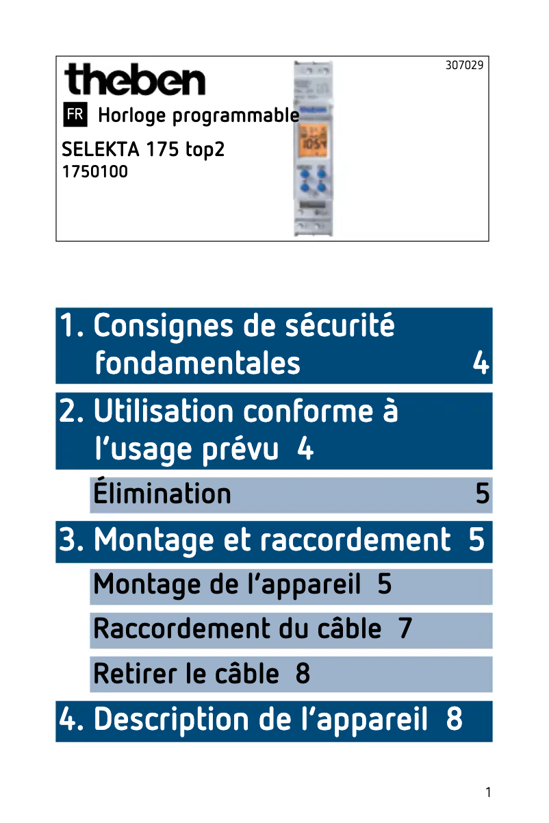 Page 1 de la notice Manuel utilisateur Theben Selekta 175 top2