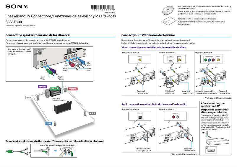 Page 1 de la notice Guide d'installation Sony BDV-E300