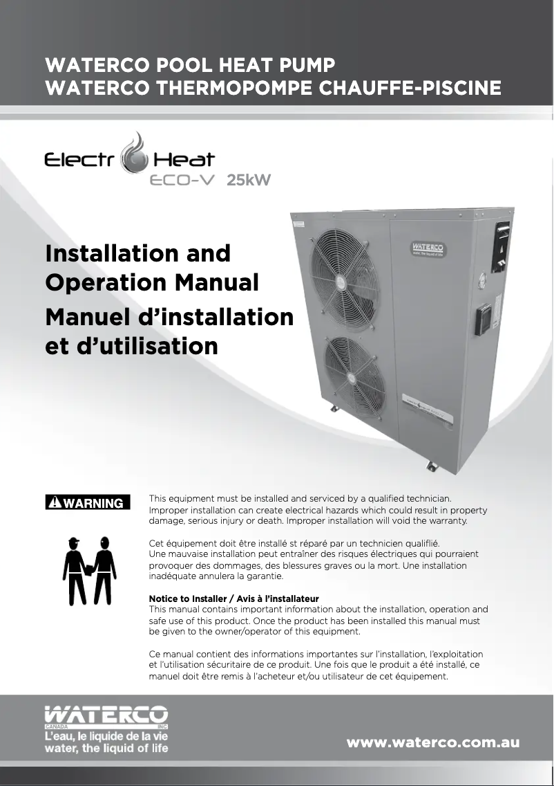 Page 1 de la notice Manuel utilisateur Waterco Electroheat ECO-V