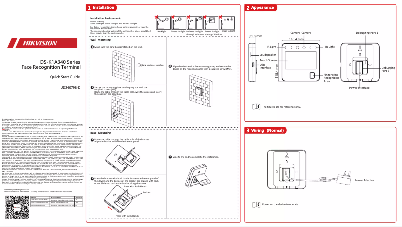 Page 1 de la notice Guide de démarrage rapide Hikvision DS-K1A340X