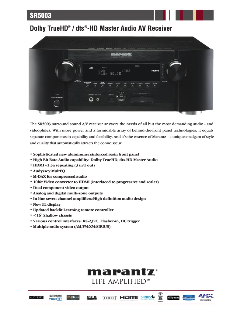 Page 1 de la notice Fiche technique Marantz SR5003