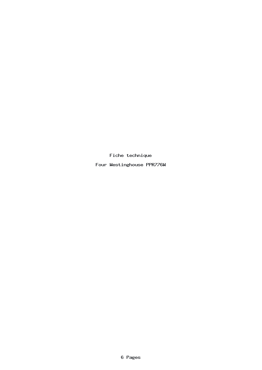 Page 1 de la notice Fiche technique Westinghouse PPR776W