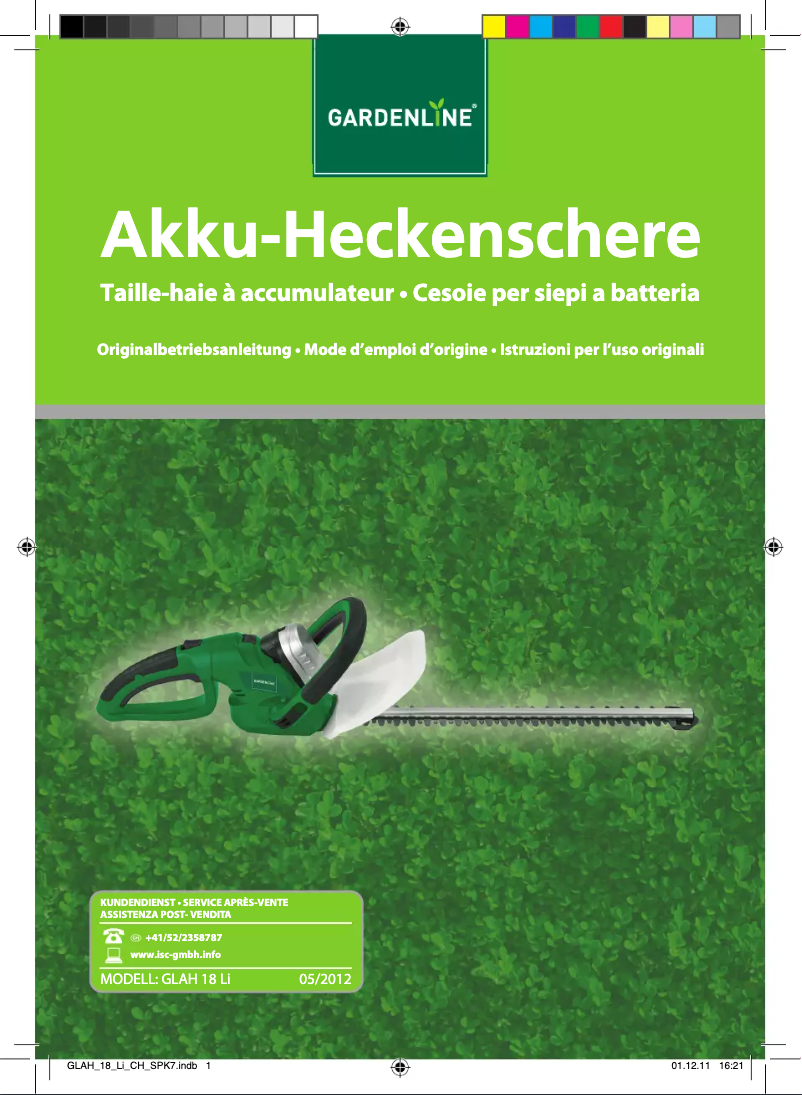 Page 1 de la notice Manuel utilisateur Gardenline GLAH 18 Li