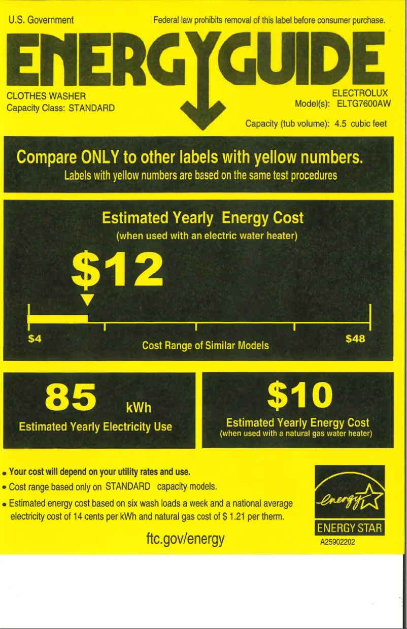 Página 1 del manual Etiqueta energética Electrolux ELTG7600AT