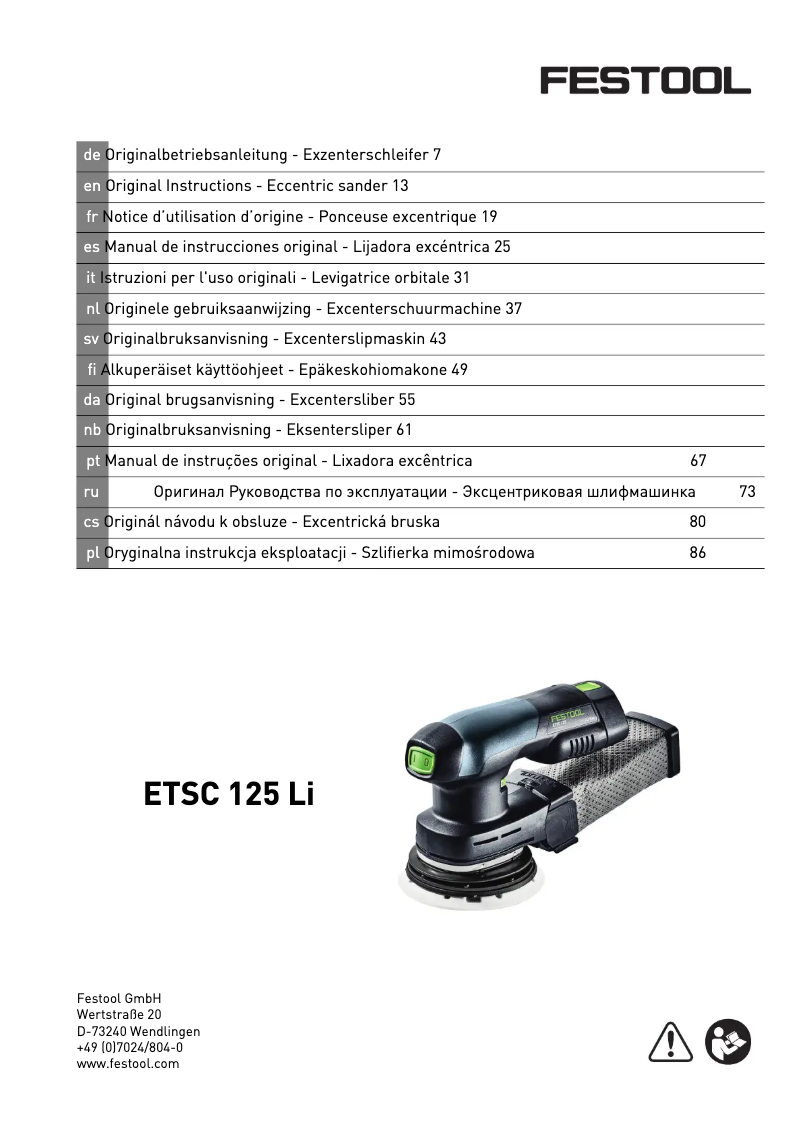 Page 1 de la notice Manuel utilisateur Festool ES-ETSC 125 3,1 I-Plus