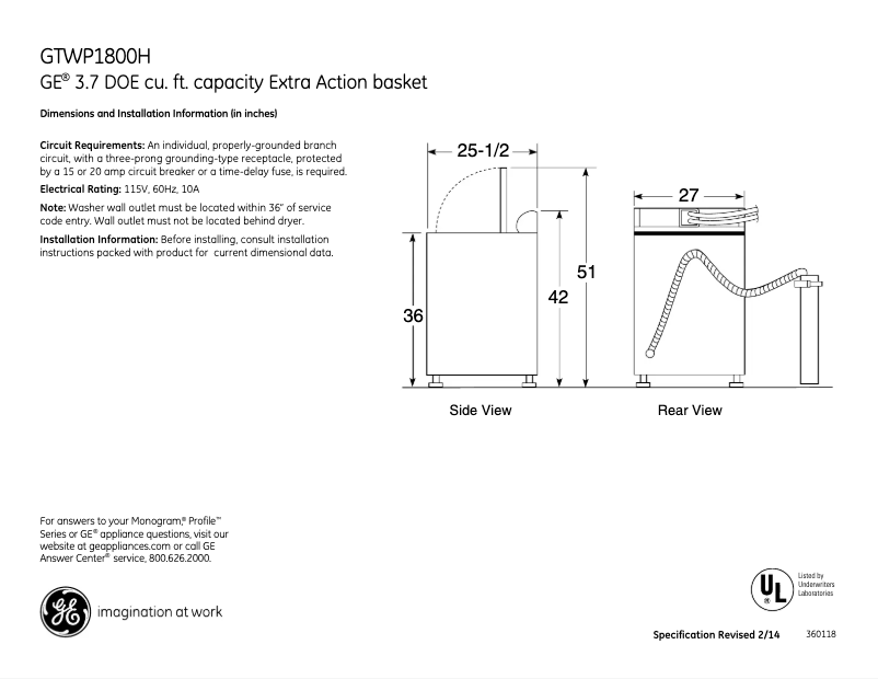 Page n°1 - Fiche technique GE GTWP1800HWS