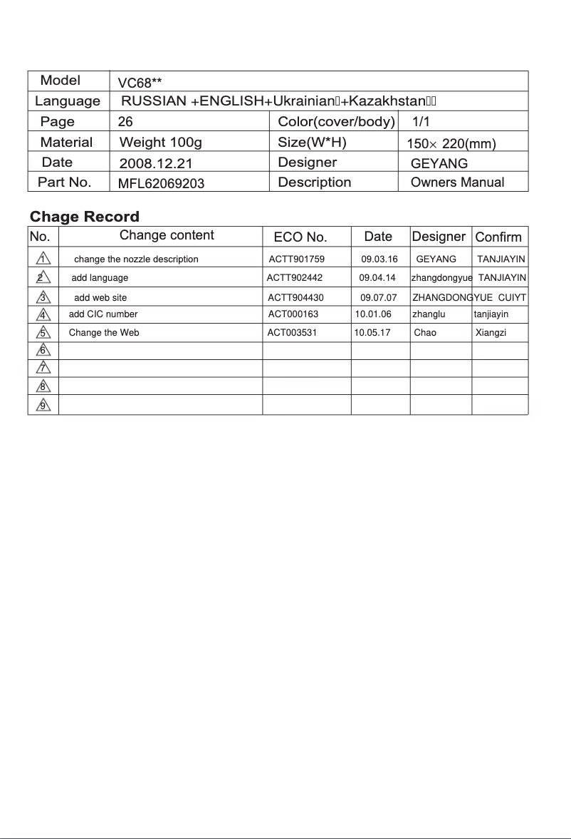 Page 1 de la notice Manuel utilisateur LG VK78161R