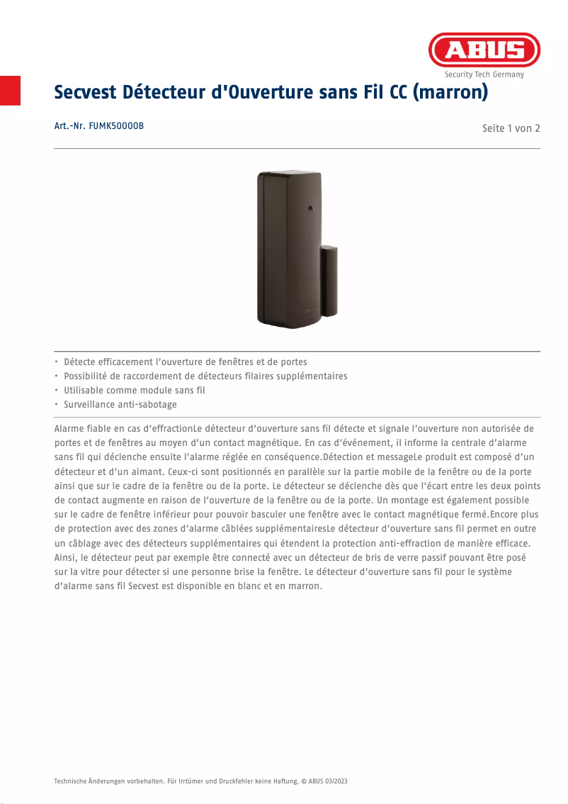 Página 1 del manual Ficha técnica Abus FUMK50000B