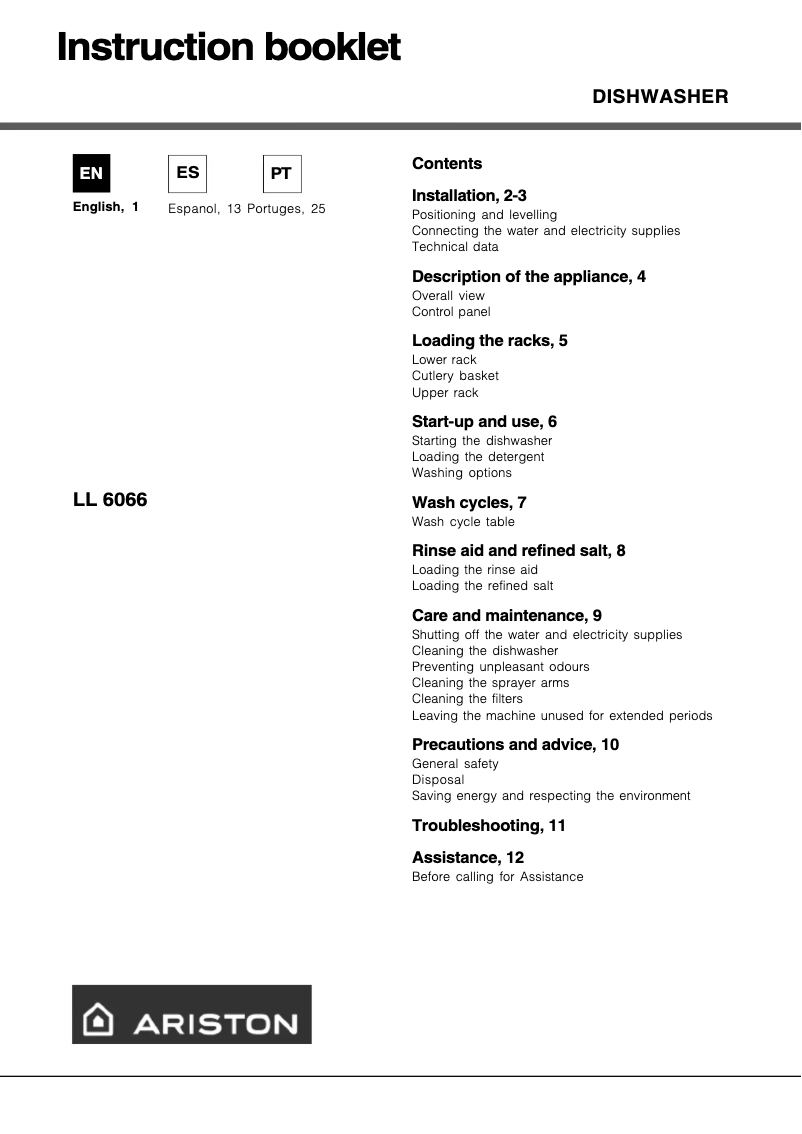 Página 1 del manual Manual de usuario Hotpoint Ariston LL 6066