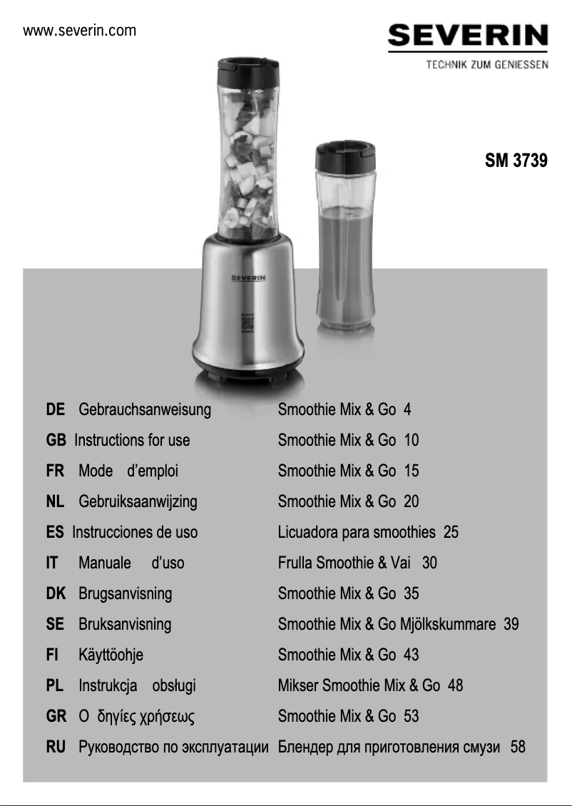 Page 1 de la notice Manuel utilisateur Severin SM 3739