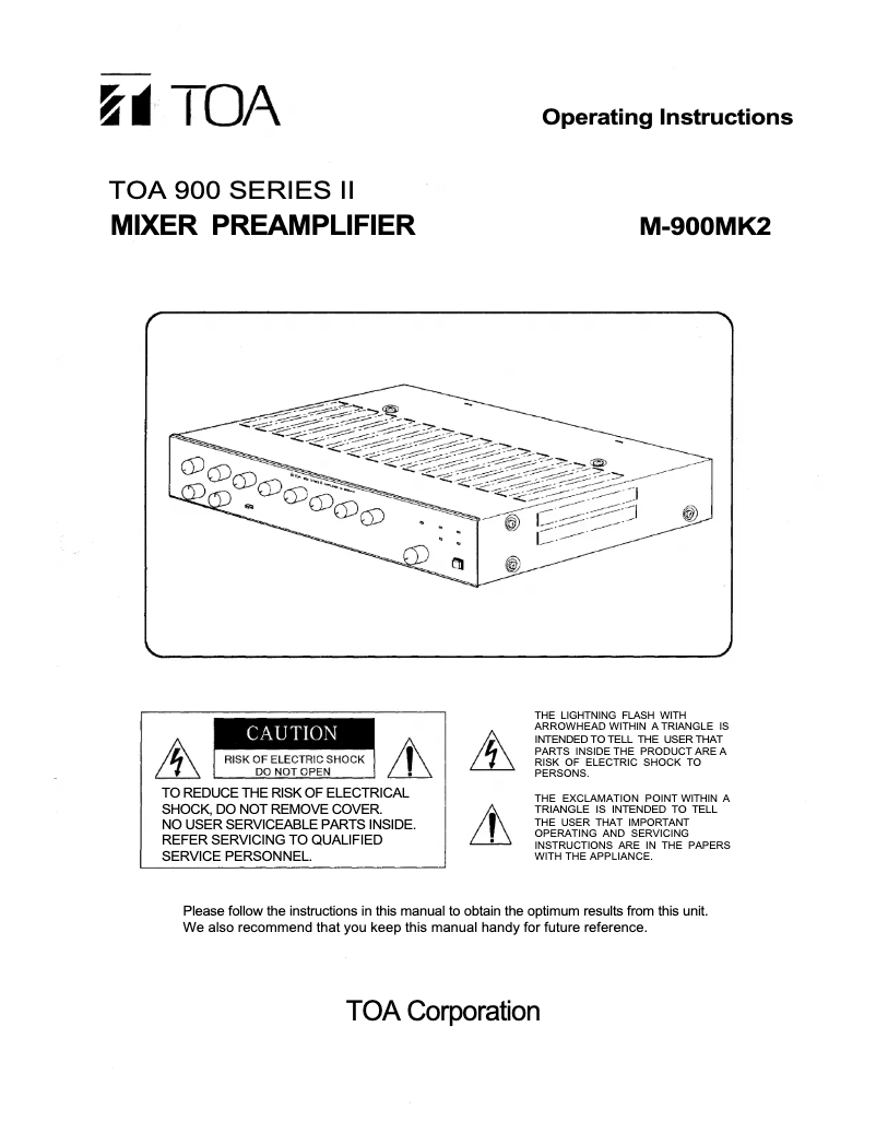 Page 1 de la notice Manuel utilisateur TOA M-900MK2