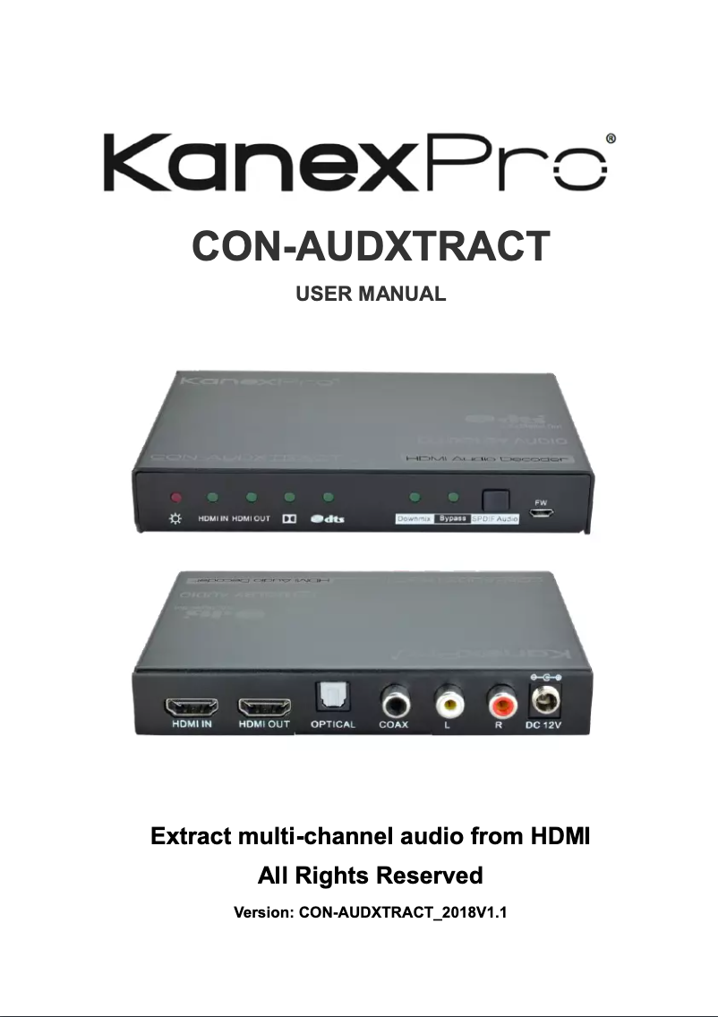 Page 1 de la notice Manuel utilisateur KanexPro CON-AUDXTRACT