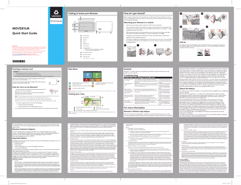 Page 1 de la notice Guide de démarrage rapide Navman MOVE85LM