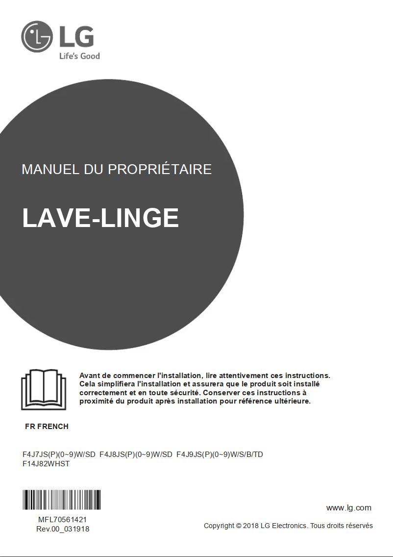 Page 1 de la notice Manuel utilisateur LG F14J82WHST