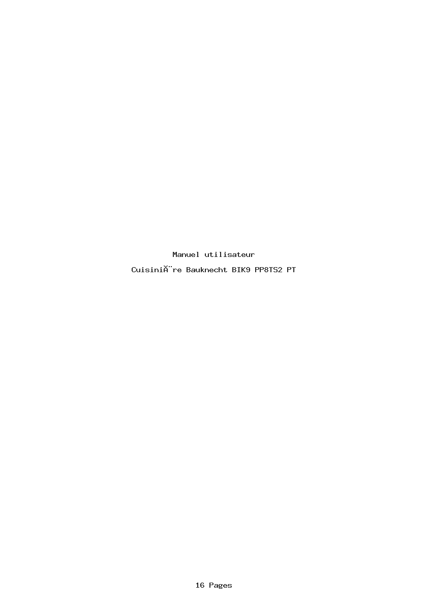 Page 1 de la notice Manuel utilisateur Bauknecht BIK9 PP8TS2 PT