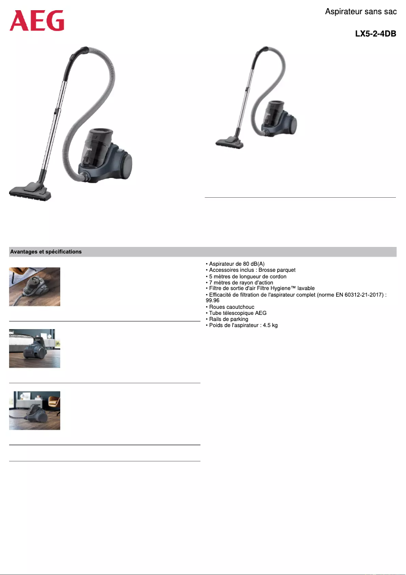 Page 1 de la notice Fiche technique AEG LX5-2-4DB