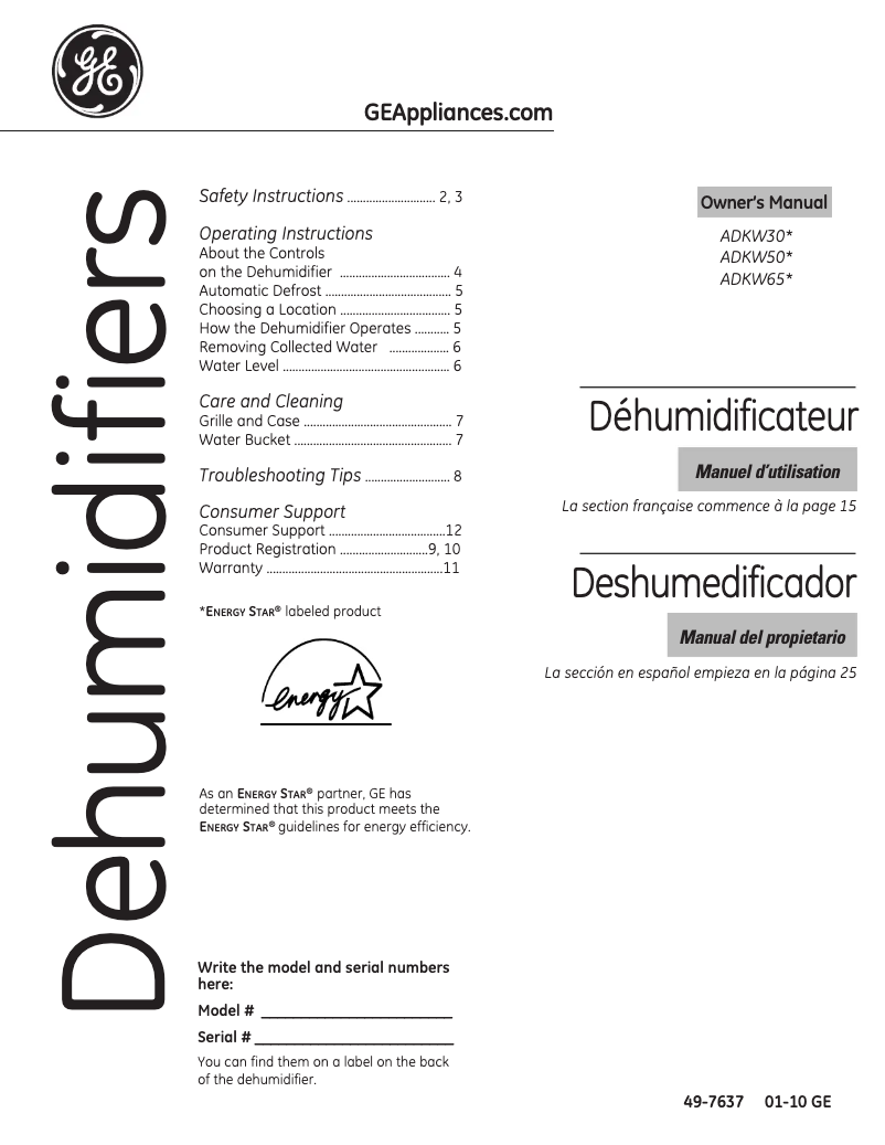 Página 1 del manual Manual de usuario GE ADKW30LN