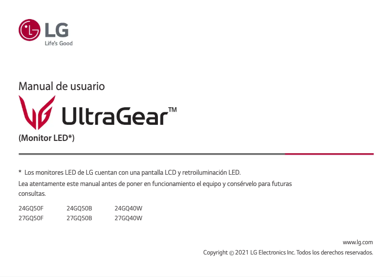 Page 1 de la notice Manuel utilisateur LG UltraGear 24GQ50F