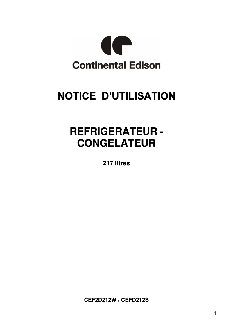 Page 1 de la notice Manuel utilisateur Continental Edison CEF2D212CV