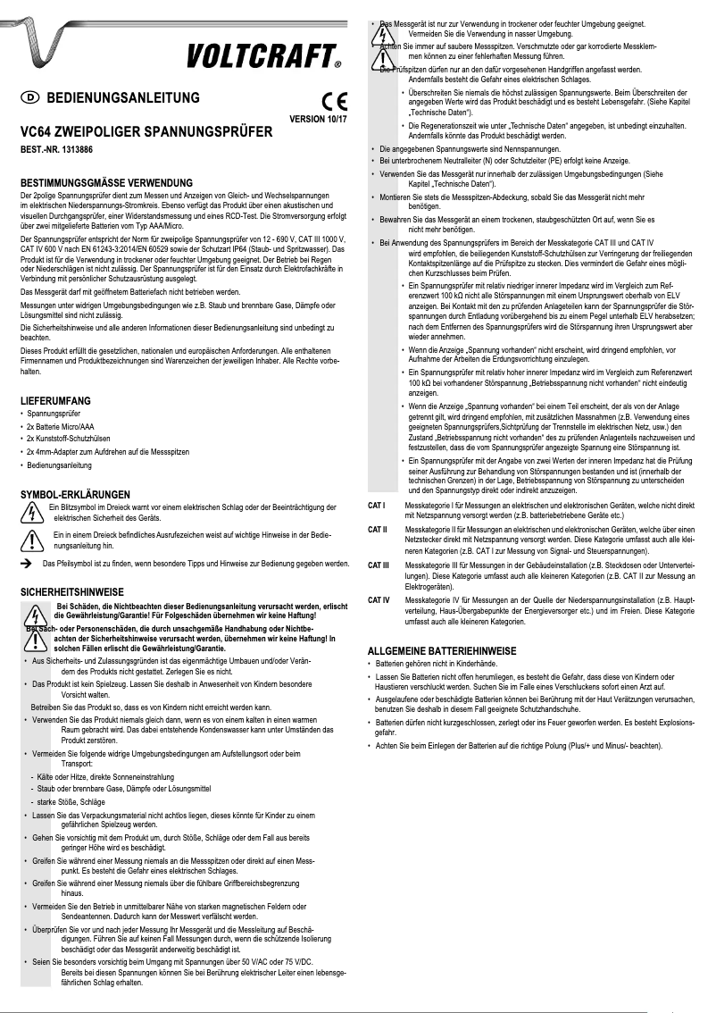 Page 1 de la notice Manuel utilisateur Voltcraft VC-64