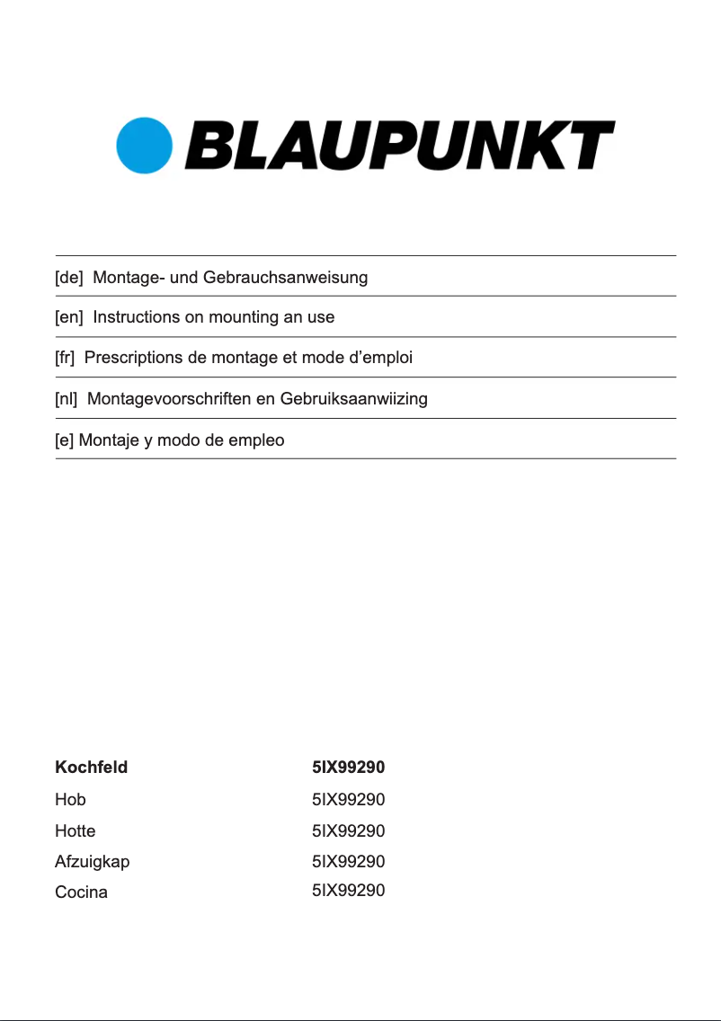 Page 1 de la notice Manuel utilisateur Blaupunkt 5IX99290