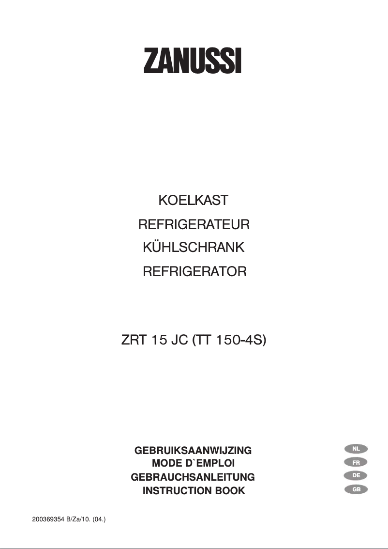 Page 1 de la notice Manuel utilisateur Zanussi ZRT 15 JC