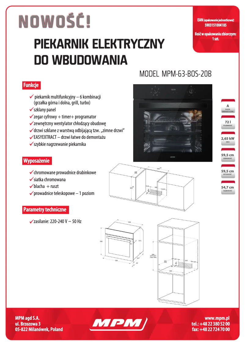 Page 1 de la notice Fiche technique MPM MPM-63-BOS-20B