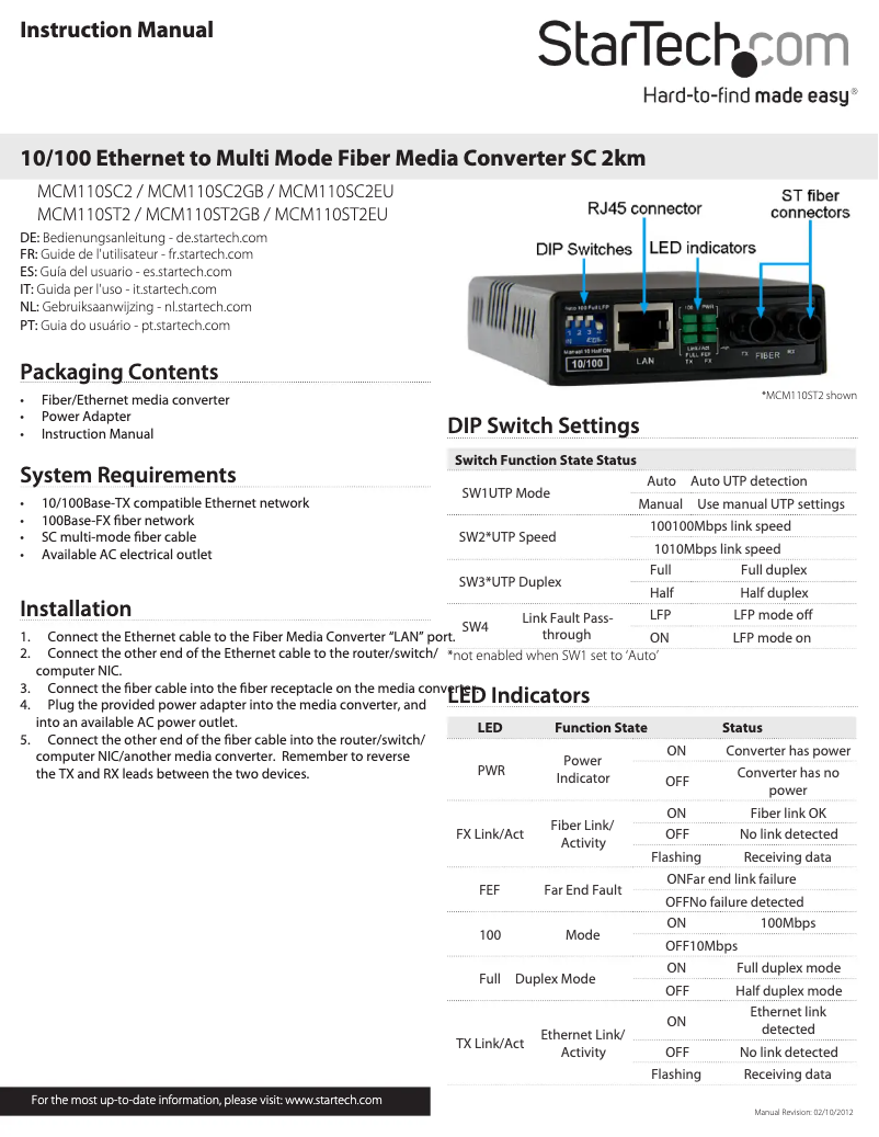 Page 1 de la notice Manuel utilisateur StarTech.com MCM110ST2EU