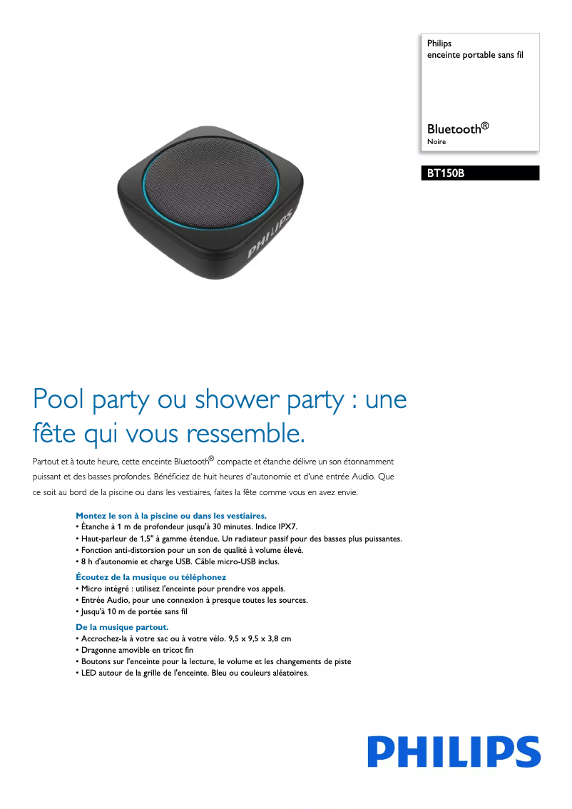Page 1 of the manual Technical Sheet Philips BT150