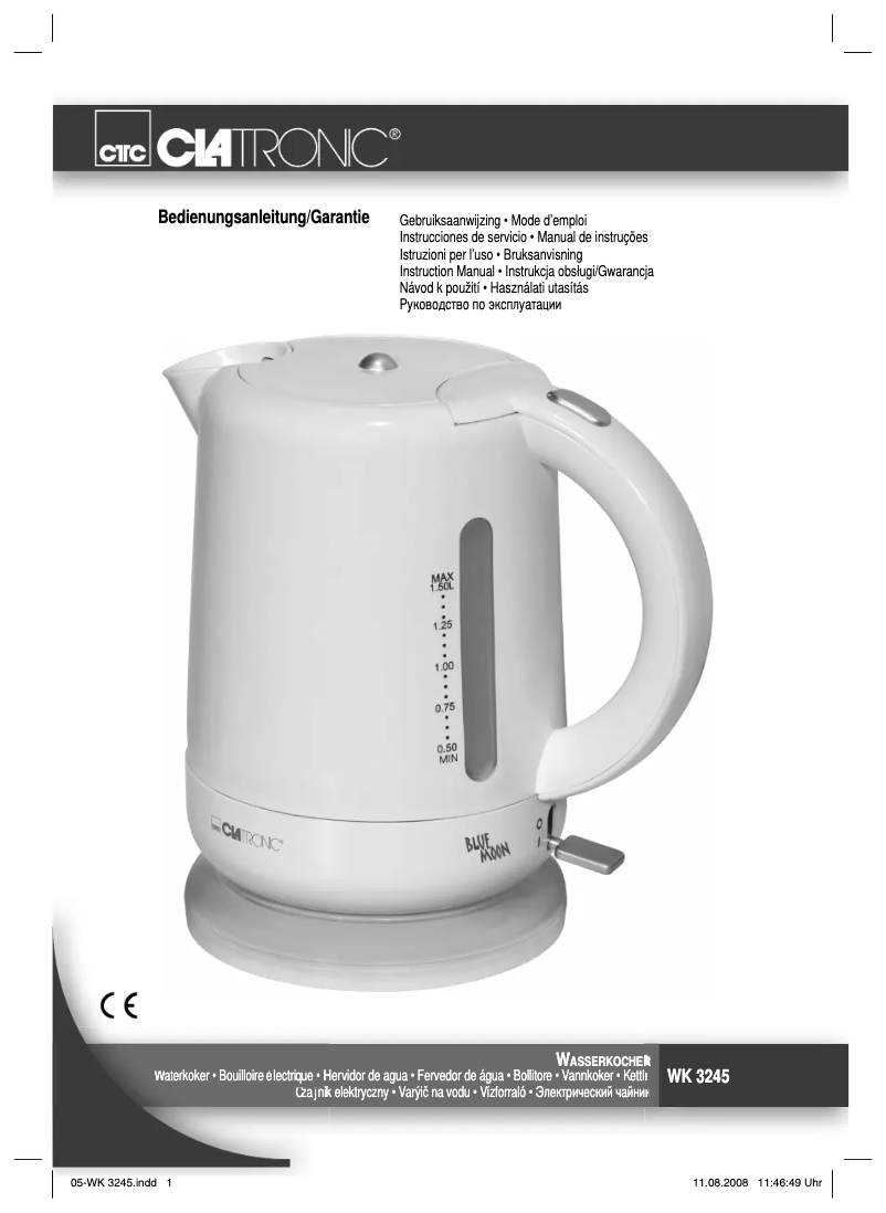 Page 1 de la notice Manuel utilisateur Clatronic WK 3245