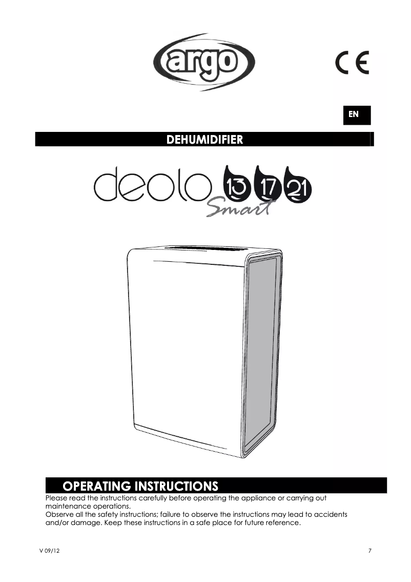 Page 1 de la notice Manuel utilisateur Argoclima Deolo 13