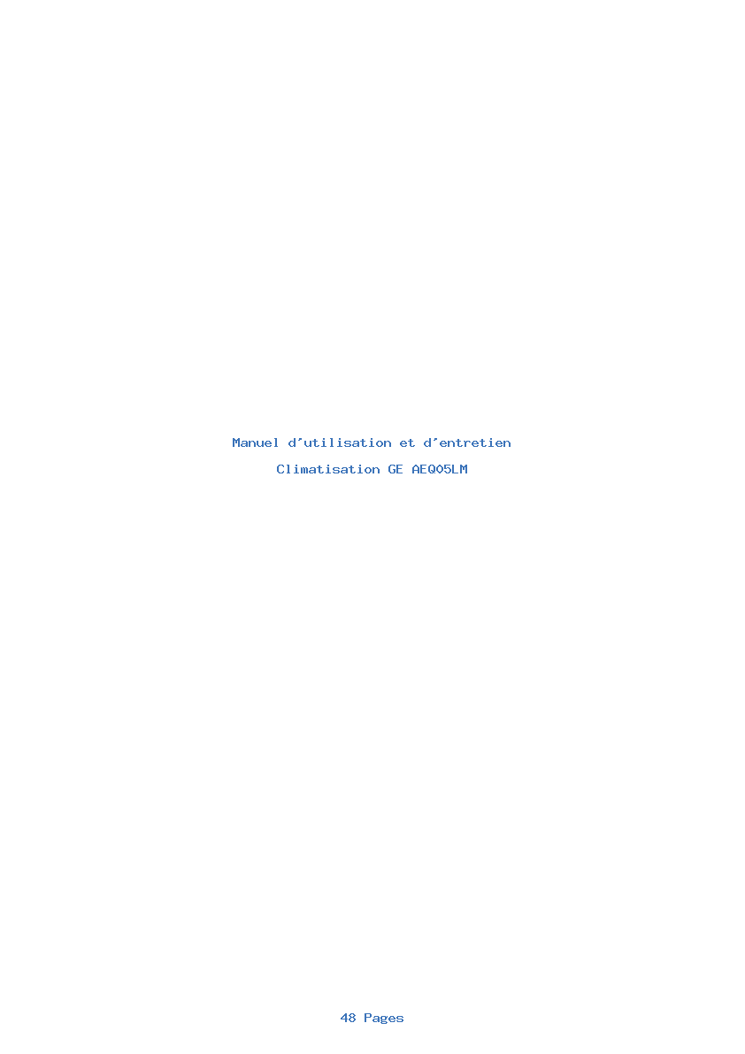 Page 1 de la notice Manuel d'utilisation et d'entretien GE AEQ05LM