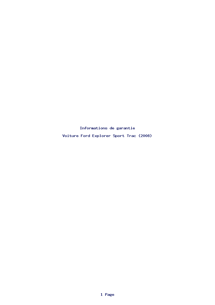 Page 1 de la notice Informations de garantie Ford Explorer Sport Trac (2008)