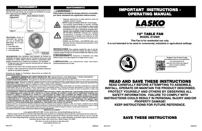 Página 1 del manual Manual de usuario Lasko D12900