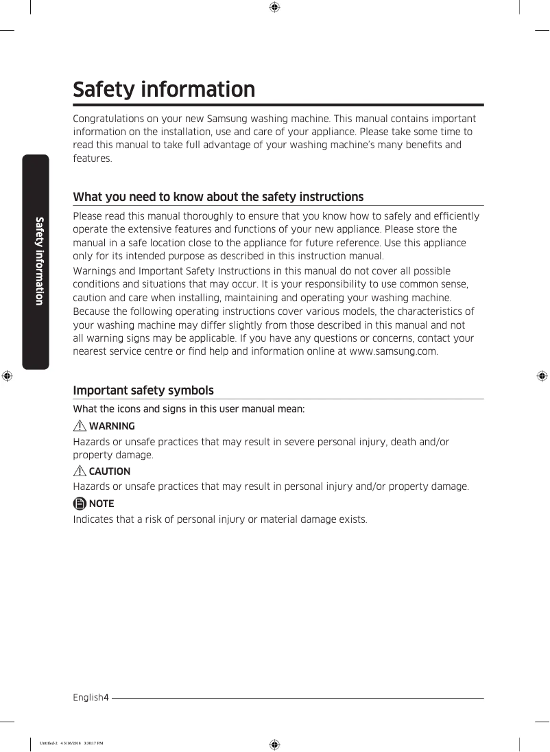 Page 1 de la notice Guide d'installation Samsung WW90K5413WW