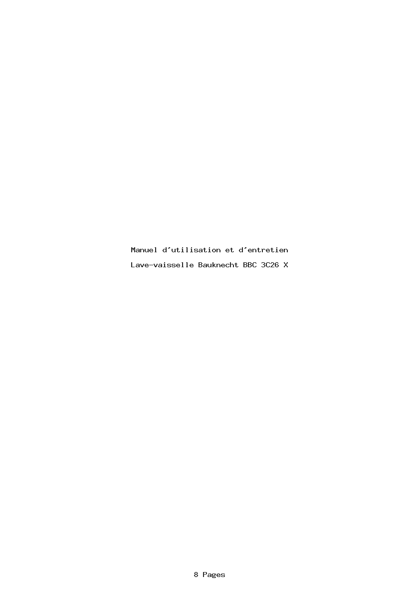 Page 1 de la notice Manuel d'utilisation et d'entretien Bauknecht BBC 3C26 X